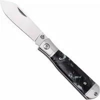 QSP Knife Jumping Jack QS167-C Satin 14C28N, Black White Resin, coltello da tasca