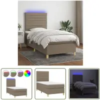 The Living Store Letto a molle insacchettate con materasso e tessuto LED Taupe 80x200 cm
