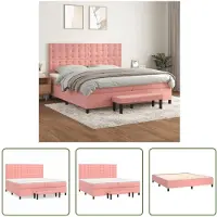 The Living Store Letto a molle con materasso Rosa 200x200 cm Velluto