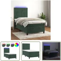 The Living Store Letto a molle insacchettate con materasso e LED in velluto verde scuro 80x200 cm