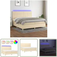 The Living Store Letto a molle insacchettate con materasso e LED in tessuto crema 200x200 cm