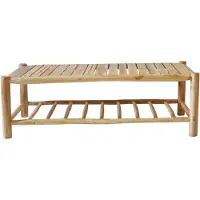 Möbilia Tavolino | in teak | con 2 ripiani | naturale | L 140 x P 70 x H 45 cm | 11020032 | Serie GARTEN