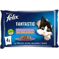 Purina Fantastico Cibo Per Gatti Da 4x85g Con Pollo Tonno Salmone E Manzo 12 Unità