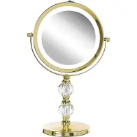 Beliani Specchio per il trucco in metallo dorato rotondo bifacciale ruotabile con supporto per luce LED ingrandimento 5x Specchio da tavolo moderno per il trucco