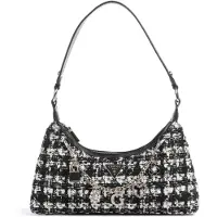 GUESS borsa hobo da donna con trama in tessuto intrecciato e catena con charm sul davanti nera multi