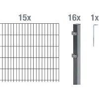 Alberts 650681 Recinzione a doppia rete metallica come set completo di 32 pezzi, antracite, altezza 100 cm, lunghezza 30 m
