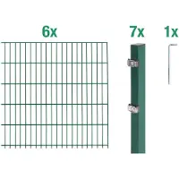 Alberts 648886 Recinzione a doppia rete metallica come set completo di 14 pezzi, verde, altezza 100 cm, lunghezza 12 m