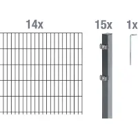 Alberts 650834 Recinzione a doppia rete metallica come set completo da 30 pezzi, antracite, altezza 120 cm, lunghezza 28 m