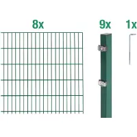 Alberts 648831 Recinzione a doppia rete metallica come set completo da 18 pezzi, verde, altezza 100 cm, lunghezza 16 m