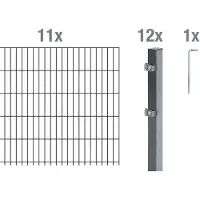 Alberts 650865 Recinzione a doppia rete metallica come set completo da 24 pezzi, antracite, altezza 120 cm, lunghezza 22 m