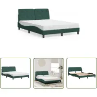 The Living Store Letto con materasso in velluto verde scuro 140x190 cm