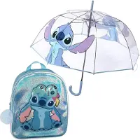 Cerda Stitch Zaino Fantasy Per Bambini E Ombrello Trasparente Antivento Con Apertura Manuale E Alta Resistenza Al Vento Stitch