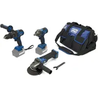HBM Set combinato a batteria, smerigliatrice angolare, avvitatore ad impulsi, trapano 20 Volt
