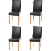 Mendler Set di 4 sedie da pranzo, adatte anche per la cucina, modello Littau, certificate , rivestite in ecopelle nera con gambe chiare