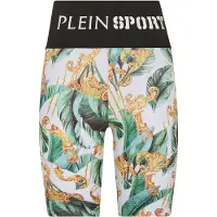 Plein sport Pantaloncini sportivi a vita alta in tessuto tecnico con stampa grafica