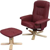 Generique Poltrona relax M56, poltrona TV Poltrona TV con sgabello pouf, Similcuoio, legno di eucalipto  ~ bordeaux