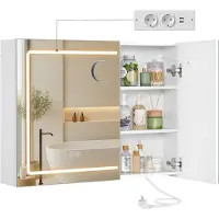 Songmics Specchio da bagno con illuminazione e presa di corrente, 80 cm, bianco