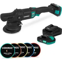 Vonroc Lucidatrice Rotorbitale PRO 20V – Ø 125mm | Inclusa 2x batteria 2.0Ah, caricatore rapido e 5 dischi lucidanti