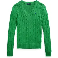 Ralph Lauren per donna. 211971870007 Maglione di cotone a trecce verde (XL), Casual, Manica lunga