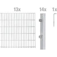 Alberts 656768 Recinzione a doppia rete metallica come set completo di 28 pezzi, zincato a caldo, altezza 80 cm, lunghezza 26 m