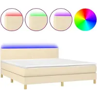 Syfax Letto a Molle con Materasso e LED Crema 160x200 cm in Tessuto