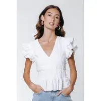 Colourful Rebel Una Broderie Ruffle Sleeve Top Off White Taglia: S | Magliette intime Outlet | Donna | Bianco