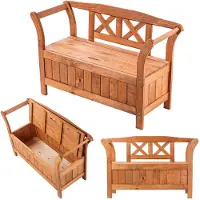 Kadax Panca da giardino in legno Park con schienale, 119 cm, terrazza con bosso in rovere