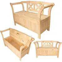 Kadax Panchina da giardino in legno con schienale, da terrazzo con cassetta, marrone chiaro