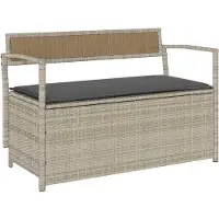 vidaXL Panca da giardino con contenitore e cuscini in rattan grigio chiaro