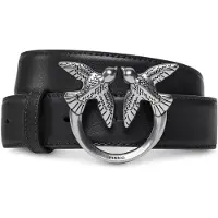 Pinko cintura media 3cm love birds in pelle nero acciaio | Taglia XS