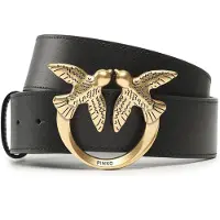 Pinko cintura alta 4cm love birds in pelle nero oro | Taglia S