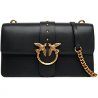 Pinko borsa a tracolla da donna love one classic in pelle con finitura liscia e chiusura con patta nero oro