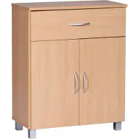 FineBuy Credenza in faggio 60x75x30 cm Comodino con cassetto e ante Piccola credenza moderna in legno Mobile multiuso con maniglie Piccolo mobile da ingresso