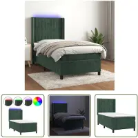 The Living Store Letto a molle insacchettate con materasso e LED in velluto verde scuro 100x200 cm