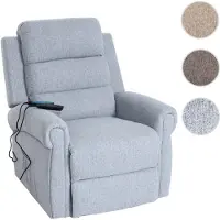 Mendler Poltrona TV HWC-K63, poltrona relax, funzione reclinabile, ausilio per alzarsi, funzione massaggio, funzione riscaldamento, tessuto/textile ~ grigio chiaro