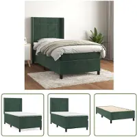 The Living Store Letto a molle con materasso verde scuro 90x200 cm in velluto