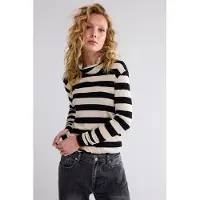 Summum Woman Turtle Neck Top Sheer Jersey Stripe Black Ivory Taglia: M | Maglie a manica lunga Outlet | Donna | Nero