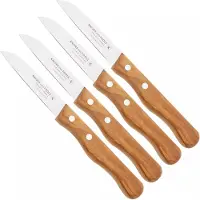 Knivesandtools Traditional Paring Knife, acciaio al carbonio, legno d'ulivo, set di 4 spelucchini a lama dritta