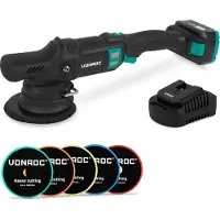 Vonroc Lucidatrice Rotorbitale PRO 20V – Ø150mm | Inclusa Batteria 4.0Ah, Caricabatterie Rapido e 5 Tamponi per Lucidatura