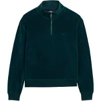 Superdry per donna. W2012370A Felpa con mezza zip Velour Half verde (S), Casual, Cotone