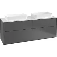 Villeroy & Boch Finion meuble sous lavabo, 4 tiroirs, pour 2 vasques, avec trou pour robinet, 1600x603x501mm, Glass Black Matt, F31200GM, F31200GM