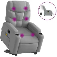 vidaXL Poltrona massaggiante elettrica con ausilio per la posizione eretta Tessuto grigio chiaro
