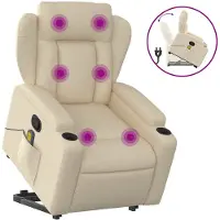 vidaXL Poltrona per massaggi con ausilio per la risalita in tessuto crema