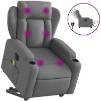 vidaXL Poltrona massaggiante elettrica con ausilio per la posizione eretta in tessuto grigio scuro
