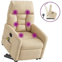 vidaXL Poltrona per massaggi con ausilio per la posizione eretta in tessuto di microfibra color crema