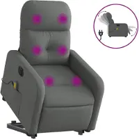vidaXL Poltrona massaggiante elettrica con ausilio per la posizione eretta in tessuto grigio scuro