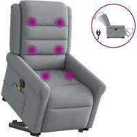 vidaXL Poltrona massaggiante elettrica con ausilio per la posizione eretta Tessuto grigio chiaro