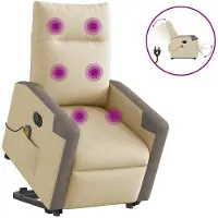 vidaXL Poltrona massaggiante elettrica con ausilio per la posizione eretta in tessuto crema