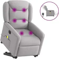 vidaXL Poltrona massaggiante con ausilio per la posizione eretta elettrica in tessuto grigio nuvola