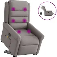 vidaXL Poltrona massaggiante elettrica con ausilio per la posizione eretta Tessuto Taupe